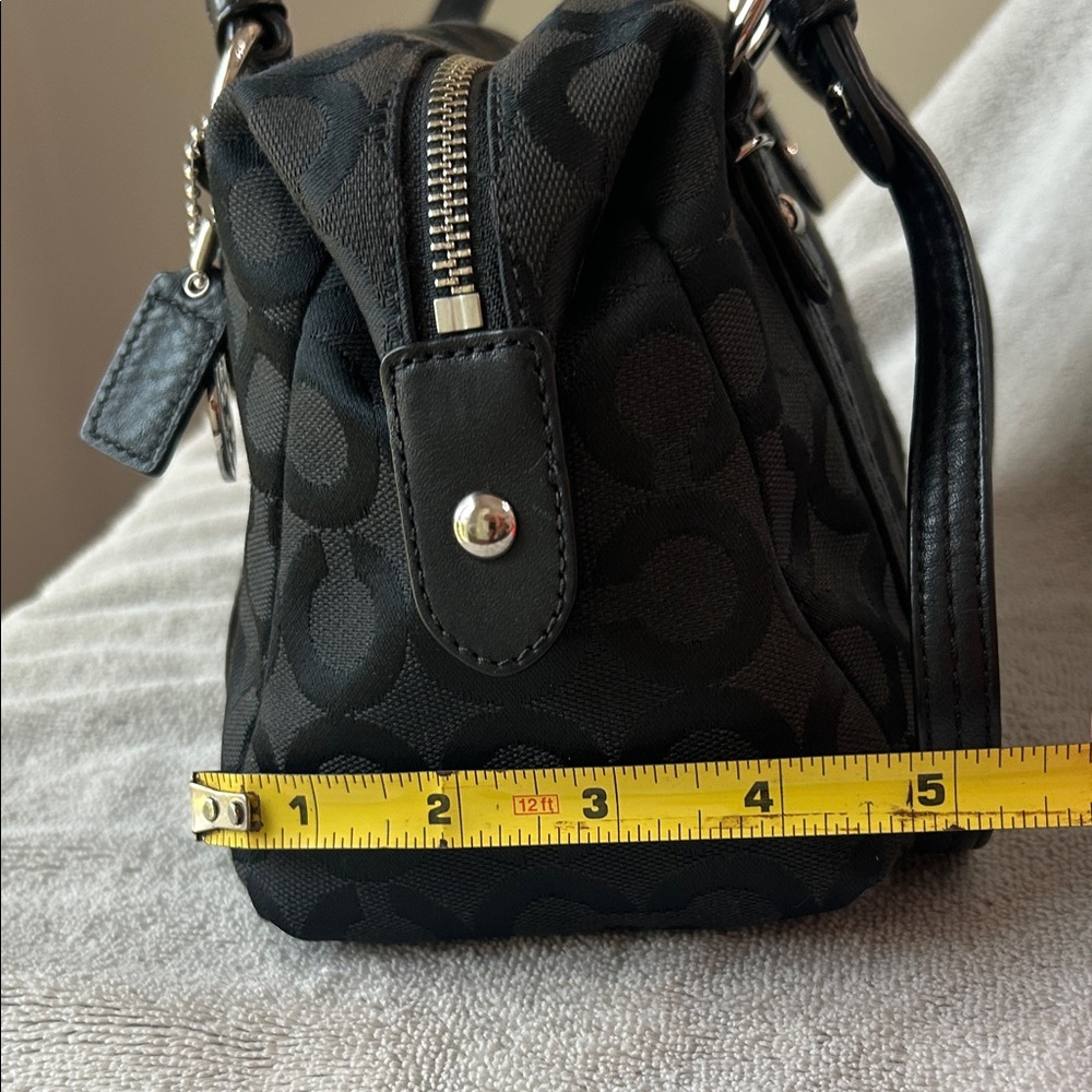 Coach Black Signature Jacquard Shoulder Bag with Silver Charm - Picture 15 of 16